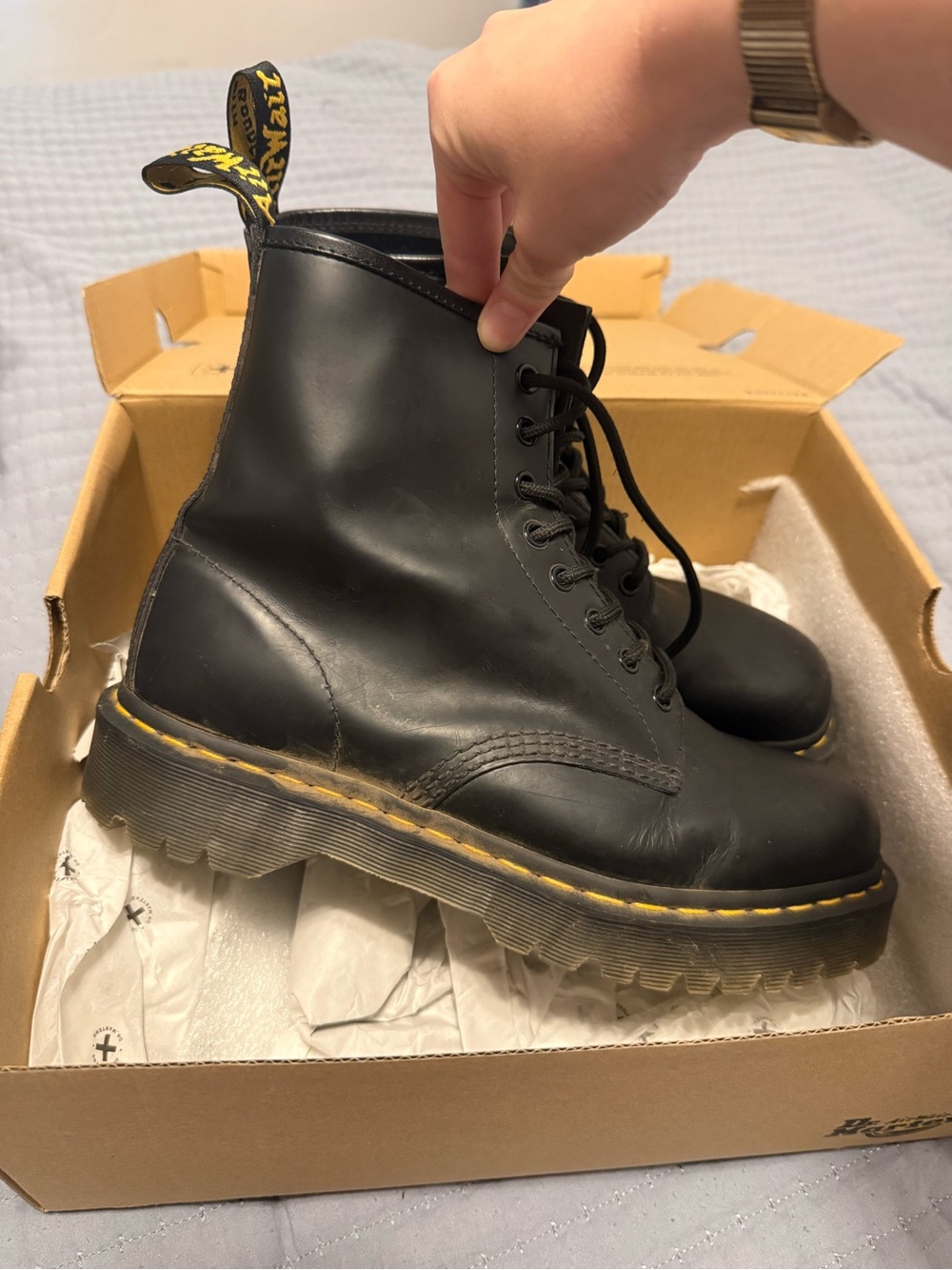 Dr Martens smooth black leather 1460 bex platform lace up boot size 10 - Picture 3 of 8